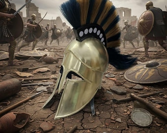Medieval Greek Corinthian helmet brass plated with plume leather liner inside 18 gauge