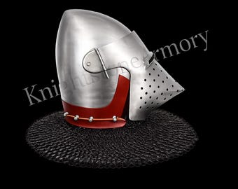 Medieval Bassinet Visor Helmet with Chainmail aventail Knight Armor for Larp/ Reenactment