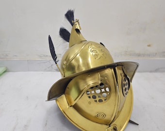 Roman Gladiator Thraex Helmet Polished Brass Murmillo Armor Ancient Roman Reenactment & LARP Gear