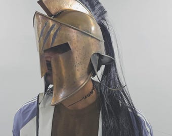 Greek Spartan Helmet with Black Plume Gladiator Style Warrior  Medieval Armor Historical Costume