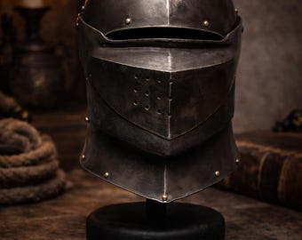 Medieval Close Dark Steel Knight Armor Helmet Gothic European Combat Historical Reenactment & Display