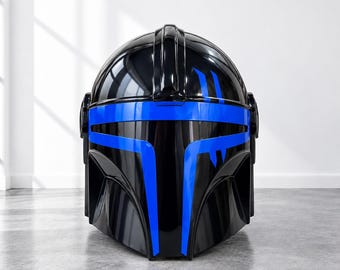 Galactic Bounty Hunter Black & Blue Helmet Sci-Fi Warrior Armor Handmade Costume Helmet Display Cosplay Prop