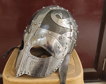 Medieval Viking Helmet Engraved Steel Warrior Helmet for LARP, Cosplay, Reenactment Armor