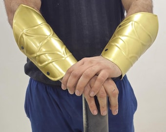 Medieval Brass-Finish Arm Guards – Knight Vambraces & Elbow Protectors | LARP, Cosplay, Reenactment