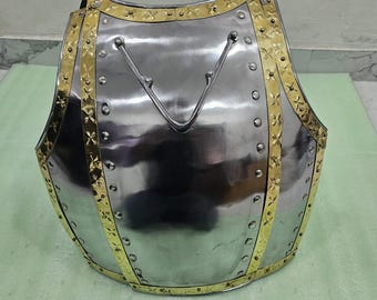 Medieval Chest Armor with leather belt and brass work 18 gauge for Larp shows