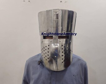 Medieval Great Helm Steel Crusader Knight Templar Armor Helmet | LARP Cosplay | Renaissance Reenactment