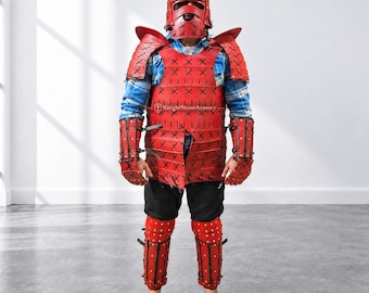 Red Samurai Armor Costume | Handmade Leather Samurai Armor Set | Full Body Samurai Cosplay Armor | Medieval Warrior Costume | LARP Halloween