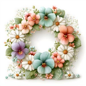 20 Pastel Floral Wreath Clipart Bundle, Watercolor Flower Frames, Botanical Circle Borders, Spring Wedding Monogram