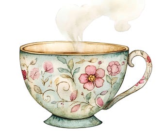 16 Whimsical Floral Teacup Clipart, Tea Time Clipart, Pastel Teacups, High Quality JPGs, Paper Craft, Junk Journal, Digital Download