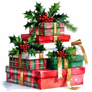 17 rutiga julklappsaskar, akvarell tartangåvor, julkonst, högkvalitativa JPG-bilder, papperspyssel, skräpjournal, digital nedladdning
