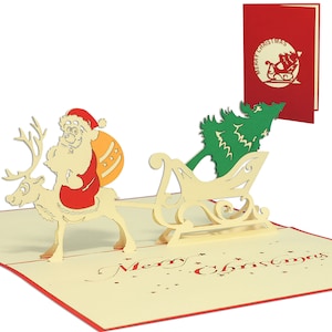 LIN17714, LINPoUp®, Cartolina di Natale POP UP, Cartoline 3D, Biglietto d'auguri, Regali di Natale, Babbo Natale, renna, abete, Babbo Natale, N411