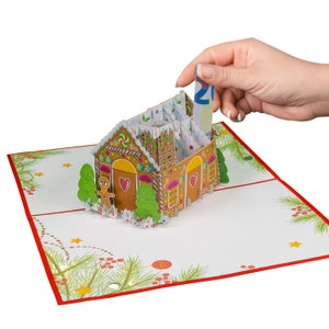 LINPopUp, Pop Up Karte Weihnachten, Weihnachtshaus - Lebkuchen, 3D Weihnachtskarte, Weihnachtsgeschenkkarte, Lebkuchenhaus, N460