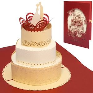 LIN17408, LINPopUp®, Cartes POP-Up Mariage, Cartes de Voeux Mariage, Cartes Pliantes Mariage, Carte de Mariage, Gâteau, N713