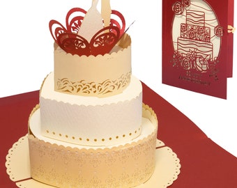 LIN17408, LINPopUp®, POP-Up Cards Wedding, Greeting Cards Wedding, Folding Cards Wedding, Wedding Card, Cake, N713