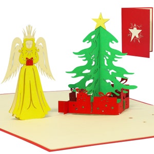LIN17250, LINPoUp®, Biglietto pop-up 3D, Biglietto di Natale, Biglietto d'auguri, Angelo di Natale, Abete, Cristo Bambino, N440