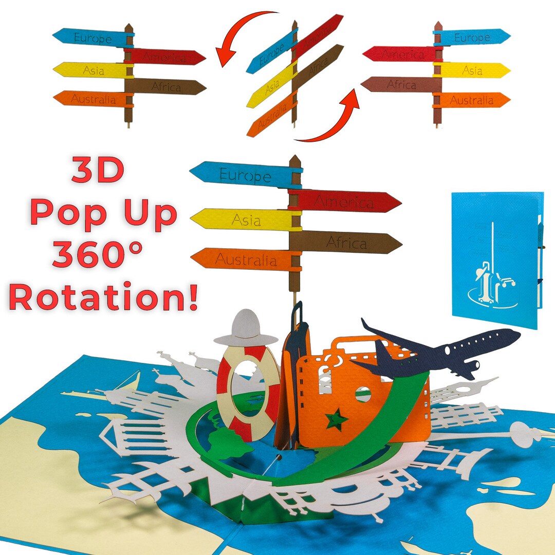 LIN17794, Linpopup®, Pop up Card, Continents, Guide, Travel Case, Voucher for Vacation, Travel