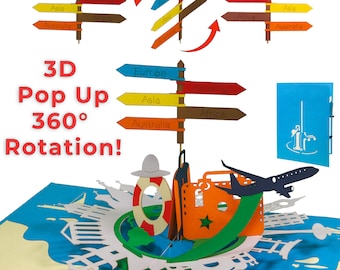 3D Rotating Continents Pop-Up Card, Travel Gift Card, 17794, N112