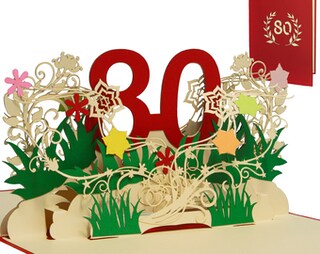 Biglietto Pop-up 3D '80' In Oro E Bianco Per 80° Compleanno O Anniversario - Cartolina Con Busta, 15x15 Cm, Fatto A Mano, Regalo Effetto Wow