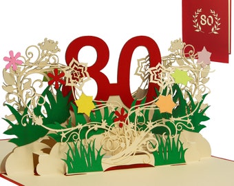 Biglietto Pop-up 3D '80' In Oro E Bianco Per 80° Compleanno O Anniversario - Cartolina Con Busta, 15x15 Cm, Fatto A Mano, Regalo Effetto Wow