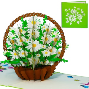 LIN17763, LINPopUp®, Pop Up Card Flowers, Bouquet Pop-Up, Greeting Cards, Folded Card, Birthday Card, Daisy Basket, N504