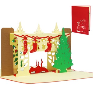 LIN17249, LINPoUp®, Cartoline pop up 3D, Cartoline di Natale, Cartoline d'auguri, Camino, Caminetto di Natale, N439