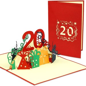 LIN17531, LINPopUp®, Biglietto POP UP - Biglietto d'Auguri 3D per 20° Compleanno - Biglietto Anniversario - Congratulazioni, Biglietto Pieghevole a Sorpresa, N285