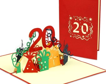 LIN17531, LINPopUp®, Carte POP UP - Carte d'anniversaire 3D pour 20e anniversaire - Carte d'anniversaire - Félicitations, Carte pliante surprise, N285