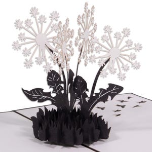 LIN17664, LINPopUp®, POP UP carte fleurs, deuil, condoléances, remerciements, carte de condoléances, carte commémorative, pissenlits, N387