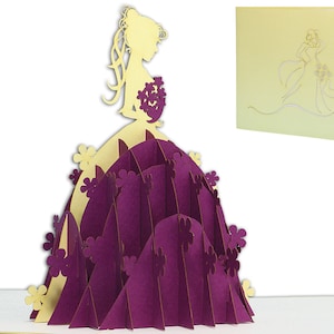 LIN17338, LINPopUp®, carte POP-UP, Princesse, anniversaire, cartes de vœux, cartes de mariage, invitation de mariage, robes de mariée, N224