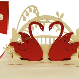 LIN17131, LINPopUp®, Tarjetas POP Up Día de San Valentín, Tarjeta Pop Up Amor, Boda, Tarjetas plegables Día de San Valentín, Regalo de dinero, Cisnes, N87