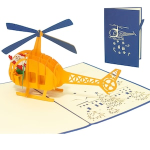 LIN17579, LINPopUp®, Carte de Noël pop-up, Cartes de Noël pop-up 3D, Carte de Noël 3D, Père Noël, Hélicoptère, N454
