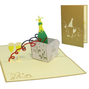 LIN17231, LINPopUp®, Karta Pop Up, Karty Urodzinowe Pop Up, Zaproszenie, Kartki Z Pozdrowieniami, Uroczystość, Przyjęcie Rocznicowe, Butelka Szampana, N133