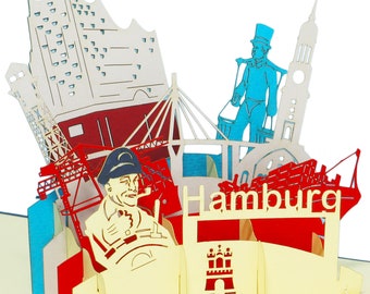 LIN17251, LINPopUp®, 3D POP UP Karte, Pop Up Grußkarten, Pop Up, Pop Up Geburtstagskarten, Gutschein, Hamburg, Städtetrip Hamburg, N193