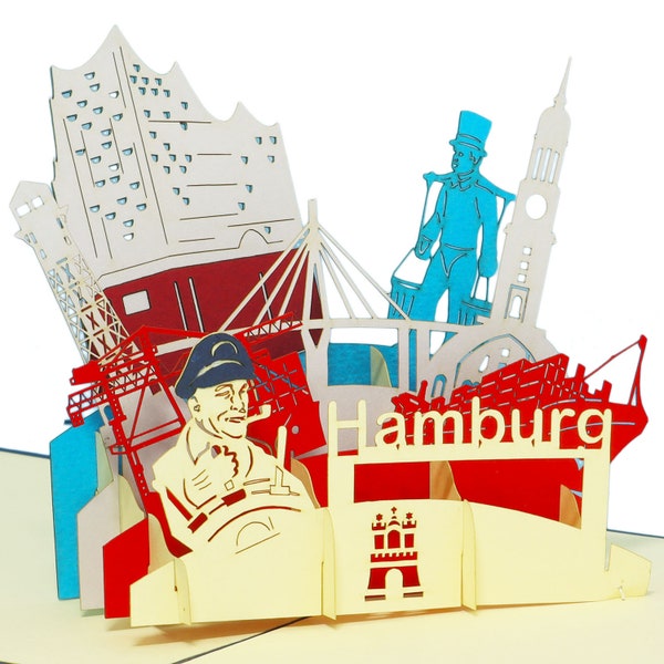 LIN17251, LINPopUp®, 3D POP UP Karte, Pop Up Grußkarten, Pop Up, Pop Up Geburtstagskarten, Gutschein, Hamburg, Städtetrip Hamburg, N193