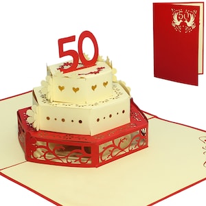 LIN17654, LINPopUp®, Cartes POP UP de mariage, 50e anniversaire de mariage, Carte de félicitations, Noces d'or, 50e anniversaire de mariage, N380