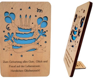 LIN17373, LINPopUp®, Wooden Cards, Birthday Greeting Cards with Sayings for Birthday, Birthday Cake, N600