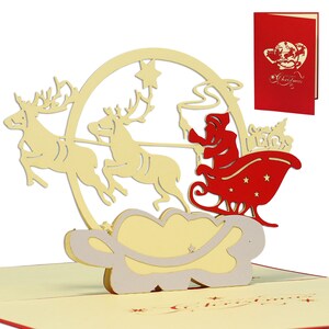 LIN17157, LINPopUp®, POP UP Karte, 3D Grußkarte, Weihnachtskarten, Weihnachtsmann, Rentiere, N424