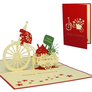 LIN17033, LINPopUp®, Pop Up 3D carte, carte d'anniversaire, carte de voeux, vélo, tortue, N9