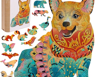 LINPopUp® Puzzle de madera, con forma de animal única, con caja de regalo de madera, como regalo de cumpleaños, inscripción escolar, rompecabezas de madera Perro, N002