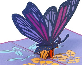 LIN17658, LINPopUp®, carte pop-up papillon, anniversaire, cartes 3D nature, cartes d'anniversaire, cartes de fête des mères, papillon, violet, N384