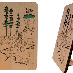 LIN17364, LINPopUp®, Holzkarten, Geburtstagskarten, Jäger, Wandertouren Gutschein, Grußkarten "Berge", Berglandschaft, N606