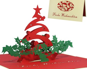 LIN17729, LINPoUp®, Biglietto pop-up natalizio, Biglietto natalizio 3D, Biglietto natalizio, Biglietto pieghevole 3D, Abete, Albero di Natale, N401