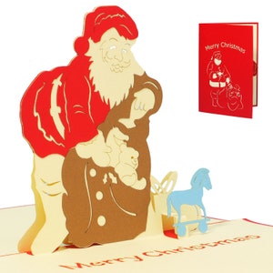 LIN17430, LINPoUp®, Biglietto di Natale POP UP, Biglietto di Natale 3D, Biglietto di auguri di Natale, Regalo di Natale, Babbo Natale, Sacchetto regalo,N438