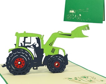 LIN17256, LINPopUp®, trator de cartão pop-up, cartão de aniversário, cartões comemorativos Trekke, cartões dobráveis 3D, vale-presente, trator, N205