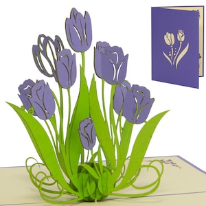 LIN17667, LINPopUp®, Cartes POP Up Fleurs, Bouquet de Cartes Pop Up, Cartes de Voeux Fleurs, Cartes Pliées Fleurs, Anniversaire, Tulipes, N390