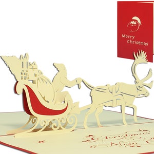 LIN17828, LINPopUp®, Tarjeta Pop Up 3D, Tarjeta de Navidad, Tarjeta de Felicitación, Papá Noel en Trineo, N404