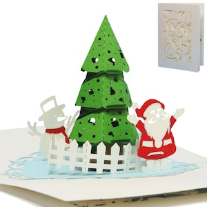LIN17394, LINPopUp®, POP UP-kaarten "Kerstkaarten", 3D-wenskaart Kerstmis, 3D-kaart Kerstmis, Kerstmis, Fir Tree, Snowman,N701