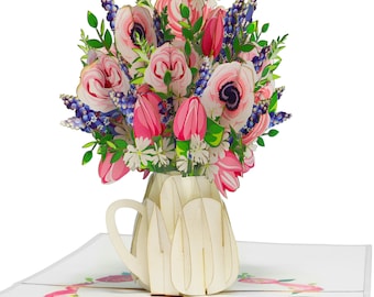 LIN17767, LINPopUp®, Pop Up Card Flowers, Bouquet Pop-Up, Greeting Cards, Folded Card, Mother's Day Card, Paper Flowers, N507