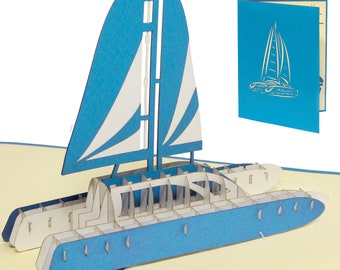 LIN17777, LINPopUp®, Carte POP UP Bateau, Bateau, Carte Pop Up Anniversaire, Carte de Voeux 3D bon permis permis bateau à voile, catamaran, N123