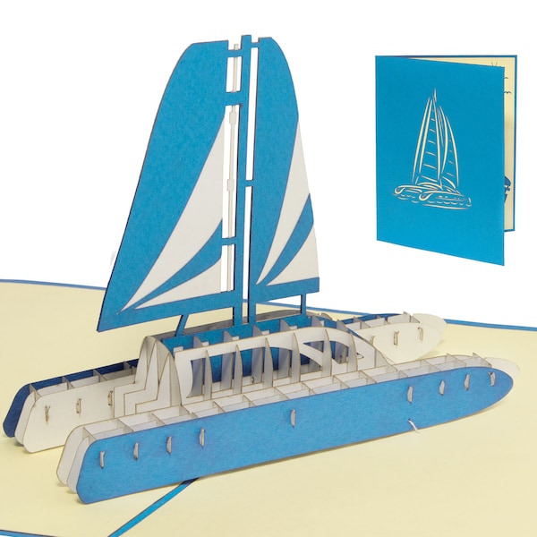 LIN17777, LINPopUp®, POP UP Card Ship, Boat, Pop Up Card Birthday, 3D Greeting Card sailing boat driving licence voucher, catamaran, N123